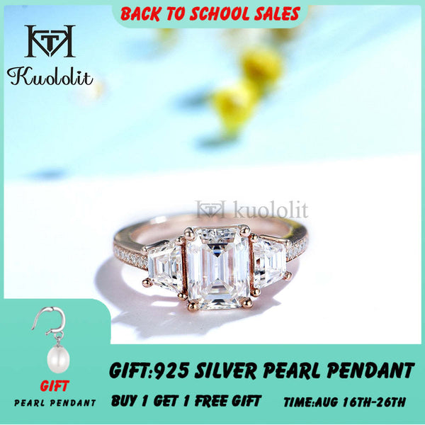 Kuololit 2CT Smaragdschliff Moissanit Ring für Damen AU750 18K 14K Weißgold 6*8 mm D VVS Solitärring für Verlobungsfeier 