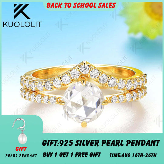 Kuololit 1.2CT Rose Moissanite Custom Set Ring for Women Solid 14K 10K 585 Yellow Gold Engagement Ring for Christmas Gifts Party
