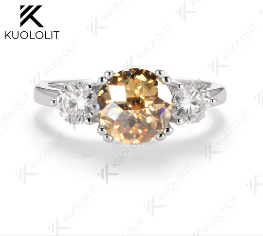 Kuololit 2CT Jubilee Cut Cyan Moissanite and 0.8ct White Moissanite Rings for Women Round Cut Solitaire Ring for Christmas