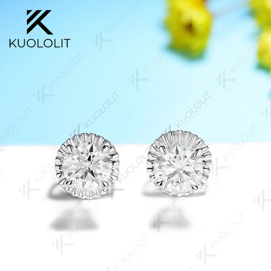 Kuololit 585 14K 2ctw Round Cut Moissanite Earring White Gold Earrings for Women Brilliant Cut D VVS Classic Earring Christmas