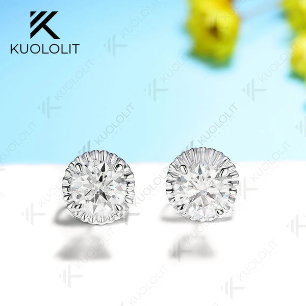 Kuololit 585 14K 2ctw Round Cut Moissanite Earring White Gold Earrings for Women Brilliant Cut D VVS Classic Earring Christmas