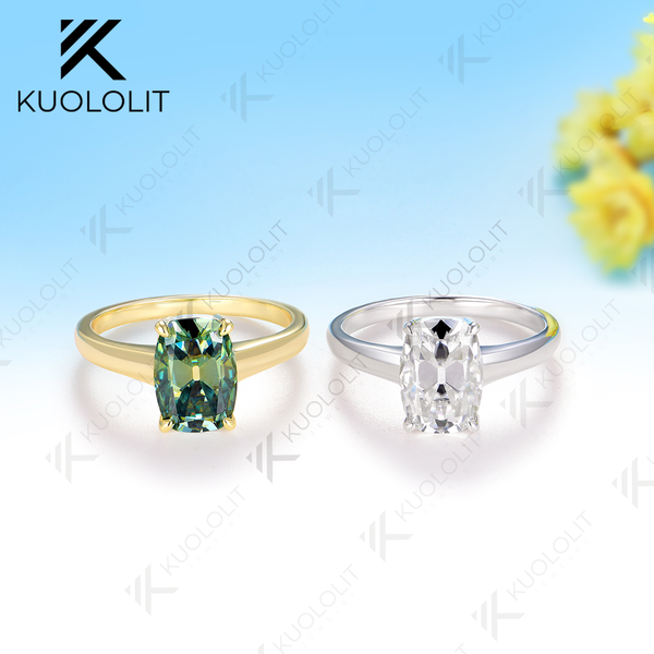 Kuololit 3CT OMC Cushion Cut Cyan Moissanite Ring for Women Solid 14K 10K 585 White Gold Engagement Ring for Christmas Gifts Party