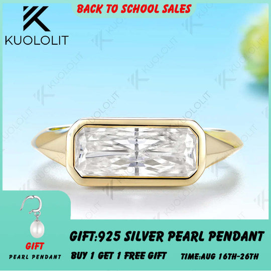 Kuololit 2CT Moissanite Custom Ring for Women Solid 14K 10K 585 Yellow Gold Radiant Cut Engagement Ring for Christmas Gifts