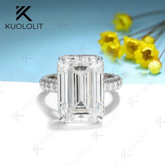 Bagues Kuololit en moissanite 16 carats pour femmes et hommes, en or blanc massif 14 ou 10 carats, taille émeraude, idéales pour un mariage, des fiançailles ou Noël. Offrez-vous un moment de luxe avec ces bagues en or blanc 14 ou 10 carats. 
