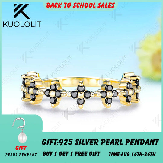 Kuololit 0.54CTW Black Moissanite Custom Ring Eternity Half Band for Women Solid 14K 10K 585 Yellow Gold for Christmas Jewelry