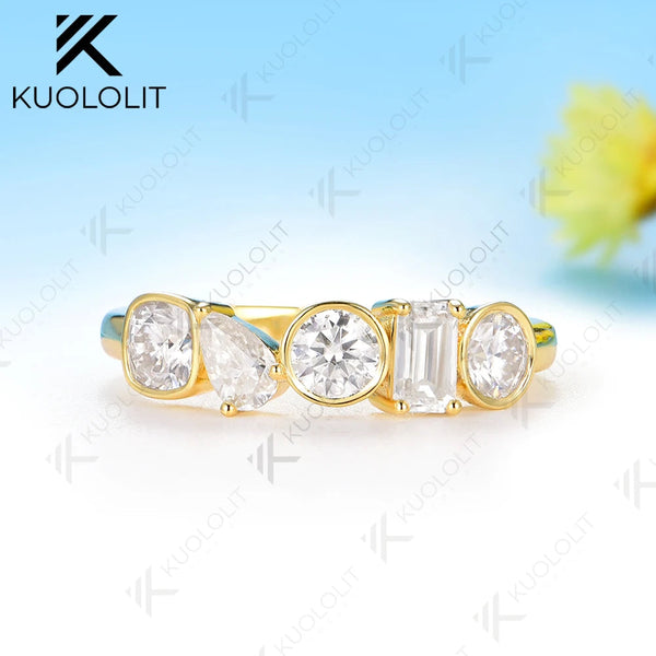 Kuololit 1.7CTW Moissanite Custom Set Ring for Women Solid 14K 10K 585 Yellow Gold Eternity Half Band for Christmas Gifts Party