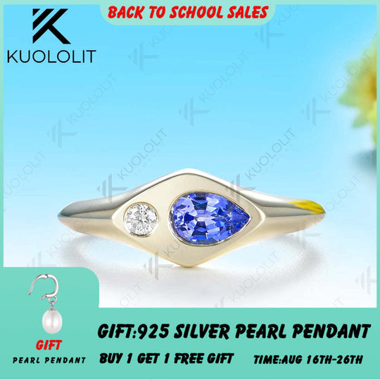 Kuololit 0.5CT Lab Grown Sapphire Diamond Custom Ring  for Women Solid 14K 10K 585 Yellow Gold Wedding Band for Christmas Gifts