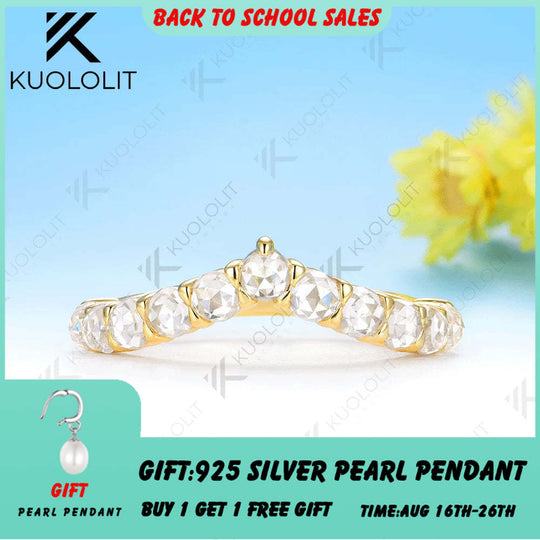 Kuololit 1.1CTW Rose Cut Moissanite V Ring for Women Solid 585 14K 10K Gold Wedding Band Ring for Anniversary Gifts Christmas