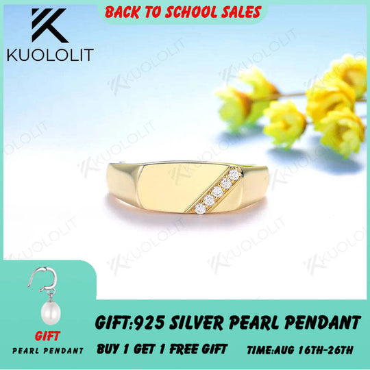 Kuololit Lab Grown Diamond Brushed Band for Men Women Solid 10K 14K Yellow Gold DVS 1 for Wedding Christmas Engagement Classic