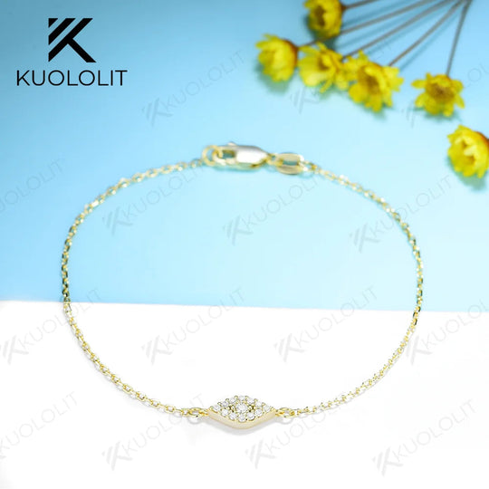 Bracelets Kuololit en moissanite pour femmes et hommes, en or 585, 18K et 10K, avec chaîne ajustable et breloque œil. Idéal pour des fiançailles, une fête ou Noël. Un cadeau classique et intemporel. 