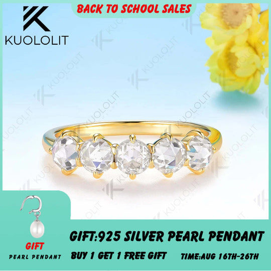 Kuololit 1.5CTW Rose Cut Moissanite Ring for Women Solid 585 18K 14K 10K Gold Wedding Band Ring for Anniversary Gifts Christmas