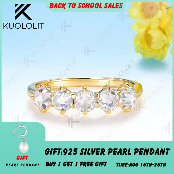 Kuololit 1.5CTW Rose Cut Moissanite Ring for Women Solid 585 18K 14K 10K Gold Wedding Band Ring for Anniversary Gifts Christmas