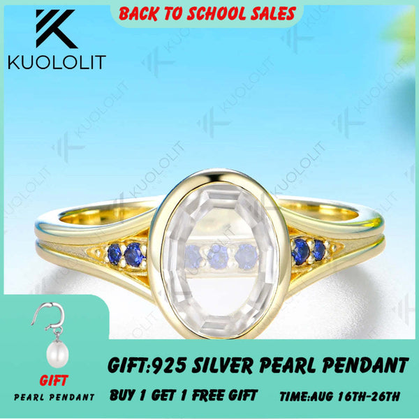 Kuololit 2CT Unique Portrait Cut Oval Moissanite Sapphire Ring for Women Solid14K 10K Yellow Gold for Anniversary Christmas Gift