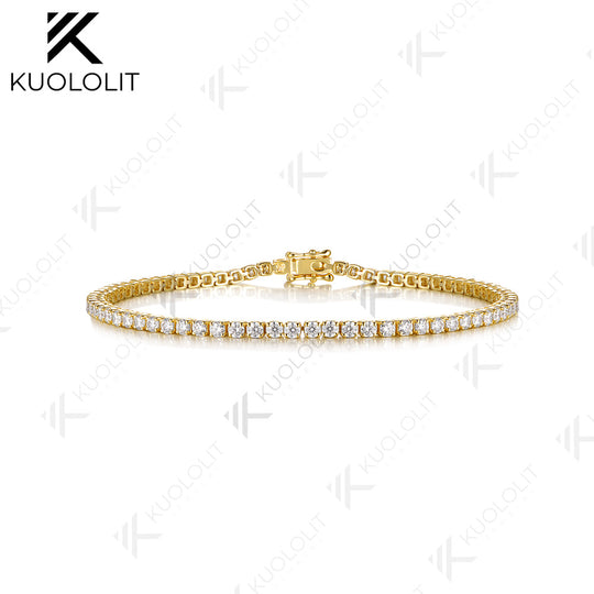 Kuololit 3CTW Lab Grown Diamonds Tennis Bracelet for Women Solid 14K10K Yellow Gold Four Prong Bracelet for Christmas Gift Party