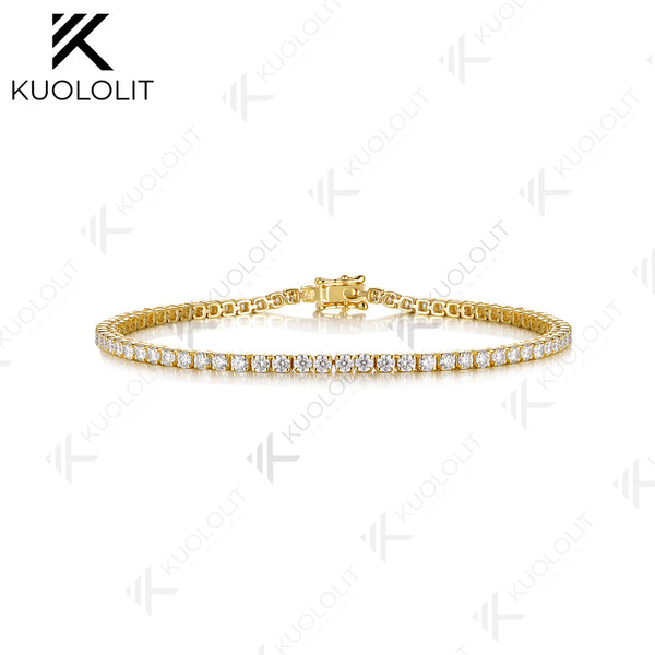 Kuololit 3CTW Lab Grown Diamonds Tennis Bracelet for Women Solid 14K10K Yellow Gold Four Prong Bracelet for Christmas Gift Party