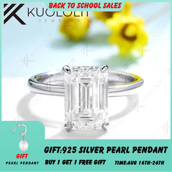 Kuololit 5CT Emerald Cut Moissanite Engagement Ring for Women Solid 14K 10K 585 White Gold Ring for Christmas Gifts Party