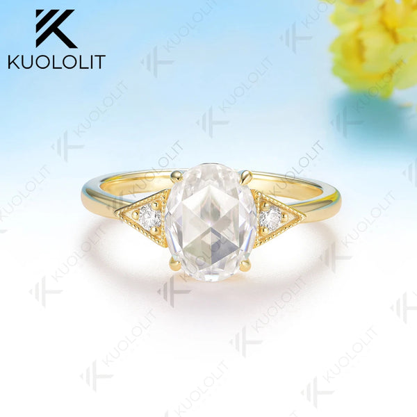 Kuololit 2CT Rose Oval Cut Moissanite Ring for Women Solid 14K 10K 585 Rose Gold Engagement Ring for Christmas Gifts Anniversary