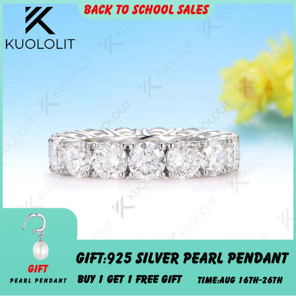 Kuololit 7CTW Moissanite Custom Wedding Band Ring for Women Solid 14K 10K White Gold Eternity Full Band for Engagement Wedding Christmas Gift