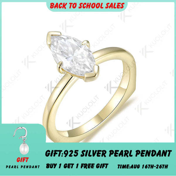 Kuololit 2CT Marquise Moissanit Verlobungsring für Damen, massives 18K 14K 10K 585 Weißgold, europäische Ringschiene, Weihnachtsgeschenk 