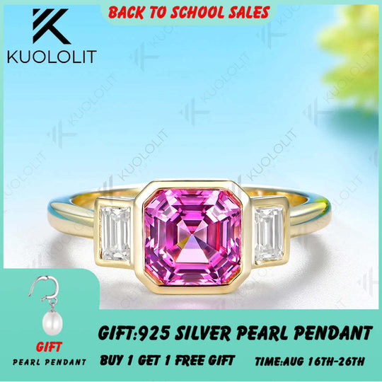 Kuololit 2CT Lab Grown Pink Sapphire Moissanite Rings for Women Solid 14K 10K 585 Yelllow Gold for Engagement Anniversary Gifts