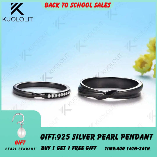 Kuololit Lab Grown Diamond Couple Ring Band Rings for Women Solid 925 Silver Black Rhodium Plated for Christmas Gift Anniversary