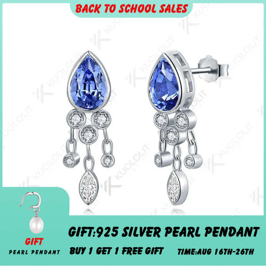 Kuololit 3CTW Lab Grown Blue Sapphire with Moissanite Stud Earrings for Women Solid 14K 10K 585 Gold Pear Earrings for Christmas