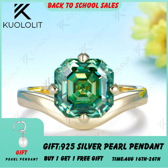 Kuololit 3.5CT Asscher Cut Moissanite Ring for Women Men Solid 14K 10K 925 Silver Yellow Gold for Anniversary Christmas Gifts