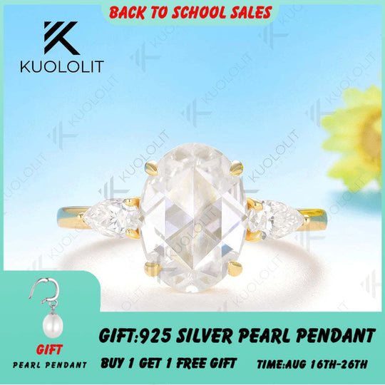 Kuololit 3CT Rose Cut Oval Moissanite Ring for Women Solid 14K 10K 585 Rose Gold Engagement Ring for Christmas Gifts Anniversary