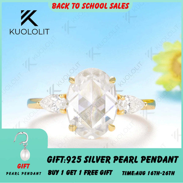 Kuololit 3CT Rose Cut Oval Moissanite Ring for Women Solid 14K 10K 585 Rose Gold Engagement Ring for Christmas Gifts Anniversary