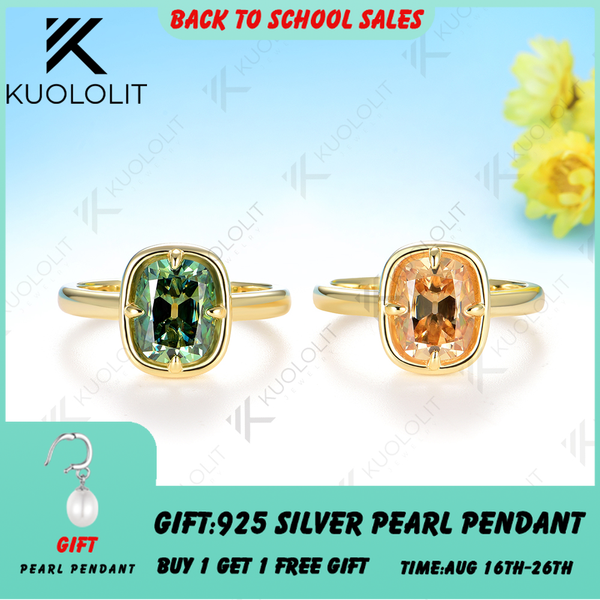 Kuololit 3CT OMC Cushion Cyan Champagne Moissanite Engagement Ring for Women Soild 10K 14K Yellow Gold  Ring for Christmas Gifts Party Anniversary