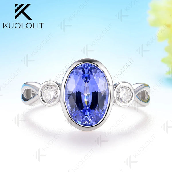 Kuololit 2.5CT Lab Grown Blue Sapphire Moissanite Ring for Women Solid14K 10K 585 White Gold Engagement Ring for Christmas Gifts