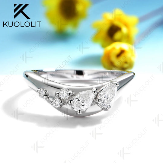 Kuololit 0.8CTW Moissanite Band Rings for Women Solid 14K 10K 585 Silver White Gold for Engagement Wedding Band for Christmas