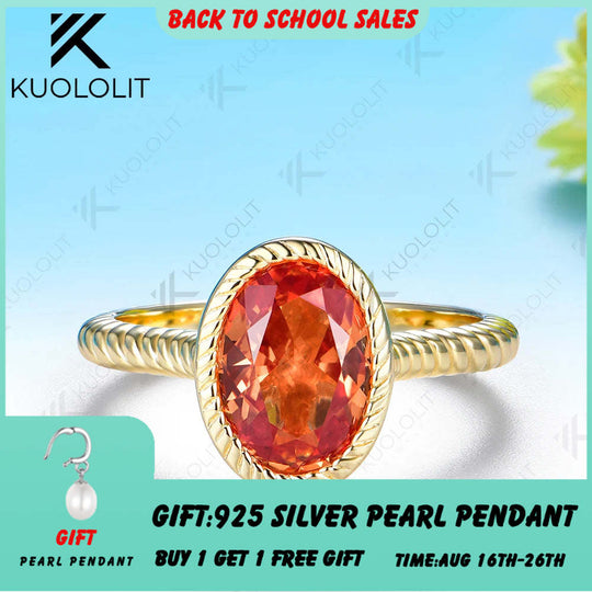 Kuololit 2CT Lab Grown Fanta Orange Sapphire Moissanite Ring for Women Solid 14K 10K Yellow Gold for Anniversary Christmas Gifts
