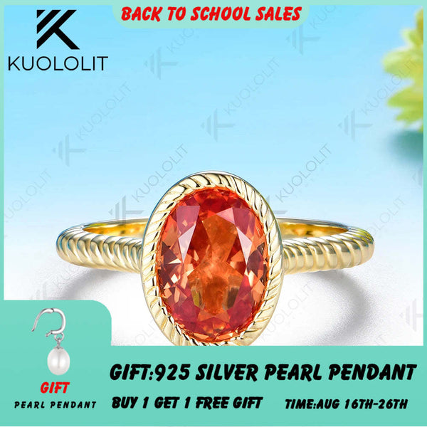 Kuololit 2CT Lab Grown Fanta Orange Sapphire Moissanite Ring for Women Solid 14K 10K Yellow Gold for Anniversary Christmas Gifts