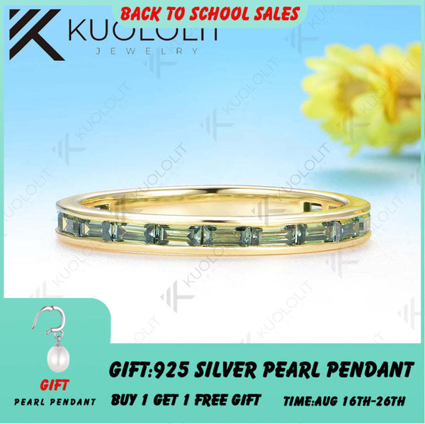 Kuololit 1.5CTW Cyan Moissanite Channel Set Ring for Women Solid14K10K 585 Yellow Gold Wedding Bands for Party Christmas Gifts