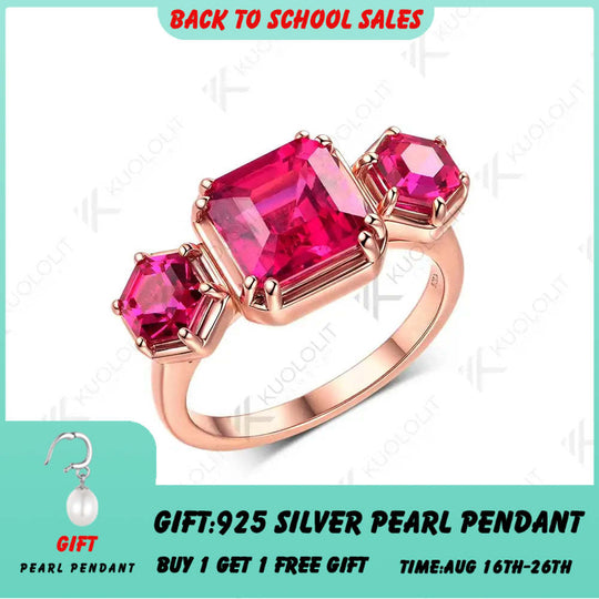 Kuololit 3.8CTW Lab Grown Ruby Rings for Women Solid 10K 585 Yelllow Gold Asscher Ring for Engagement Anniversary Christmas Gift