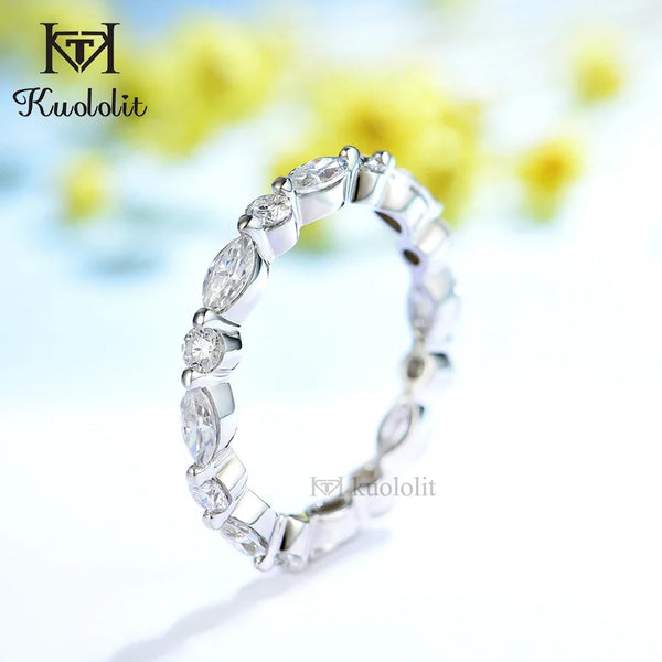 Kuololit 2CT Moissanite Soild 18K 585 14K Rose Gold Bubble Ring for Women Marquise Full Eternity Wedding Band Engagement Wedding