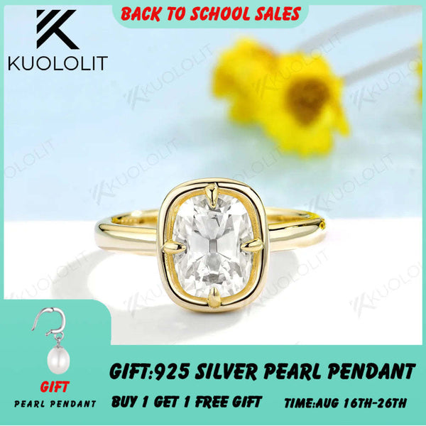 Kuololit 3CT OMC Enlonged Cushion Moissanite Ring for Women Soild 10K 14K Yellow Gold Diamond Ring for Engagement Christmas Gift