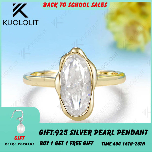 Kuololit 2.5CT Moissanite Custom Ring for Women Men Solid 14K 10K Yellow Gold Oval Cut for Christmas Gifts Party Anniversary