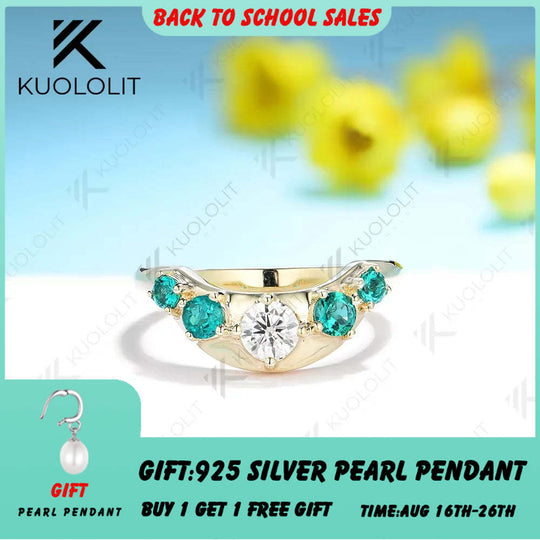 Kuololit 0,6 Karat Moissanit mit im Labor gezüchtetem Smaragd Ring für Damen Weißgold Massivgold 18K 14K 10K Gold Verzierungsring 