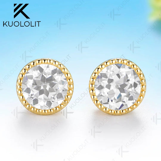 Kuololit 2.4CTW OEC Moissanite Custom Stud Earrings for Women Solid 14K 10K 585 Yellow Gold Round Cut for Christmas Gifts Party