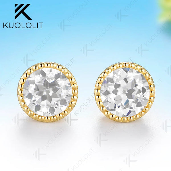 Kuololit 2.4CTW OEC Moissanite Custom Stud Earrings for Women Solid 14K 10K 585 Yellow Gold Round Cut for Christmas Gifts Party