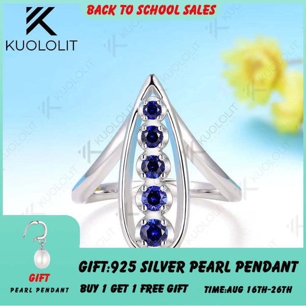 Kuololit 0.45CTW Lab Grown Blue Sapphire Custom Ring for Men Women Solid 10K 14K White Gold Engagement Ring for Christmas Gifts