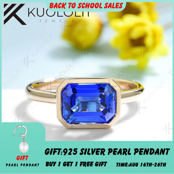 Kuololit 2CT Labor-Saphir-Ring für Damen, massiver 14K/10K/585 Gelbgold-Verlobungsring, ideales Weihnachtsgeschenk oder Party-Geschenk 