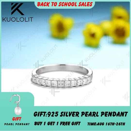 Kuololit Moissanite Princess cut Rings for Men Women Soild 585 14K 18K Gold Silver Princess Cut Wedding Band for Engagement Party Christmas