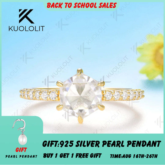 Kuololit 1.5CT Hexagon Rose Cut Moissanite Ring for Women Solid14K10K 585 Yellow Gold Engagement Ring for Anniversary Christmas