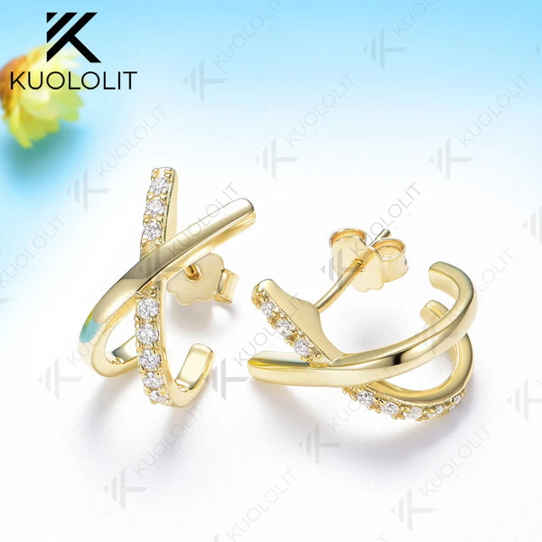 Kuololit 0.28CTW Moissanite Cross Stud Earrings for Women Solid 14K 10K 585 Yellow Gold Stud Earrings for Christmas Gifts Party