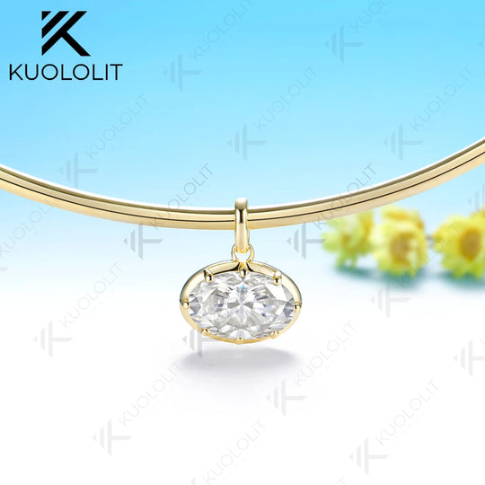 Kuololit 7CT Oval Moissanite Pipe Custom Necklace for Women for Women Solid 14K 10K 585 Yellow Gold for Anniversary Christmas