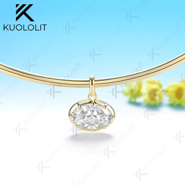 Kuololit 7CT Oval Moissanite Pipe Custom Necklace for Women for Women Solid 14K 10K 585 Yellow Gold for Anniversary Christmas