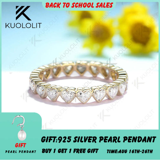 Kuololit 1CTW Herz-Moissaniote-Ring für Damen, massiv, 14K 10K 585, Voll-Eternity-Ring für Hochzeit, Verlobung, klassisch 